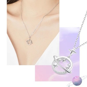 Sparkling Planet Necklace With Star Pendant Geometric Design For Women Clavicle Chain Gift Jewelry - Product Image 1