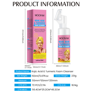Limpiador Facial de Cúrcuma Orgánica y Ácido Kójico de Marca Privada OEM, 150 ml, para Limpieza Profunda Facial, Control de Grasa, Estilo Rosa con Cepillo - Product Image 6