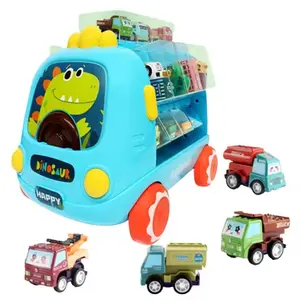 बच्चों के उपहार के लिए सबसे ज्यादा बिकने वाला बच्चों का खिलौना प्यारा राइड ऑन बस अलॉय पुल बैक कार सेट कार्टून खिलौना रोलर बस मिनी मेटल कार