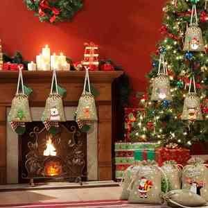 Customized Recyclable Cotton <b>Christmas</b> Print Heat Transfer/Silk Screen Printed Drawstring <b>Shopping</b> <b>Bag</b> for Gift & Craft - Product Image 1
