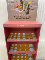Support d'affichage à 3 niveaux en carton/papier imprimé en quadrichromie, personnalisé et écologique, pour cosmétiques et soins capillaires