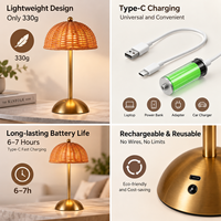 Lampe de table sans fil de luxe en rotin tressé, abat-jour USB à intensité tactile, pour salon, style homestay resort
