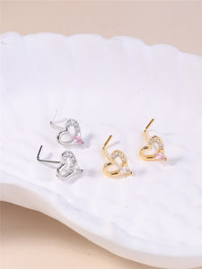 Brillant CZ Rose Coeur Conception L En Forme De Nez Goujons Anneaux pour Femmes Fille Or Mignon Nez Pin Nez Piercing Bijoux En Gros 20G - Product Image 6