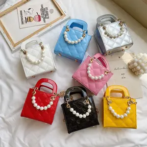 Moda brillante perla cadena mini bolso de Nina niños diamante enrejado diseñador bolsos y monederos para niños en bolsas a granel para niñas