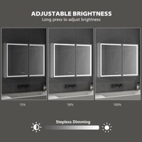 Organisateur de rangement intelligent en argent avec éclairage LED et fonction anti-buée, miroir de salle de bain éclairé mural