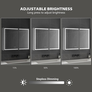 Organisateur de rangement intelligent en argent avec éclairage LED et fonction anti-buée, miroir de salle de bain éclairé mural - Product Image 5