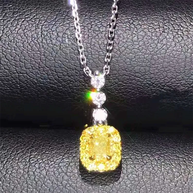 Wholesale Luxury 18 18k Gold Fine Jewelry Natural South Africa Real 0.21ct Yellow Diamond Necklace