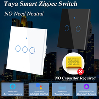 Zigbee Single line sakelar WiFi EU tanpa kapasitor Alexa dan sakelar dinding sentuh Google Home Panel kaca sakelar cerdas