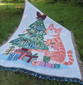 <b>Christmas</b> Cat Woven Tapestry - Festive Holiday <b>Wall</b> Hanging with <b>Tree</b> & Gifts, Soft Decorative Throw for Sofa, Bedroom, or Campi - Product Image 3