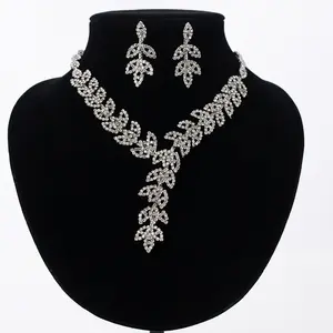 Chunky Tree Leaf Crystal Necklace Sets Leaf Drop Silver Jewelry Set Wedding Favors Rhinestone Glass Set