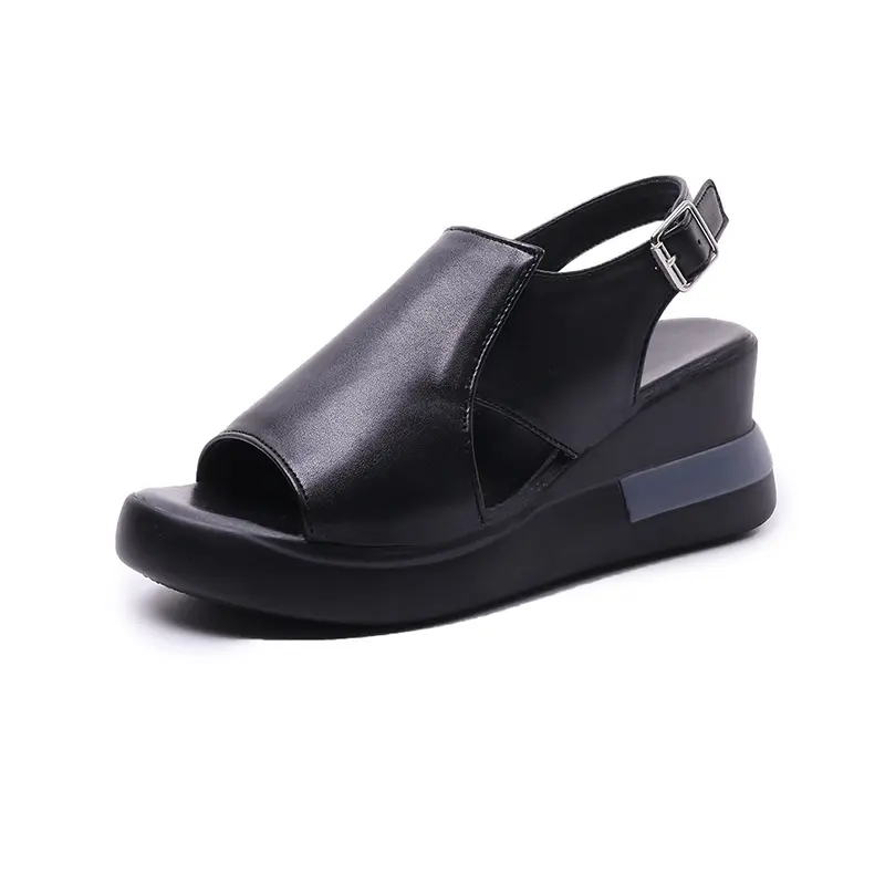 Thick bottom wedge sandals women's 2022 new summer high-heeled fish mouth women's shoes soft leather raised platform shoes