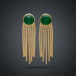 Boucles d'oreilles pendantes en argent avec pierre d'onyx vert, serties de plaqué or et rhodium, classiques pour enfants, anniversaire, vente en gros, faites à la main - Product Image 2