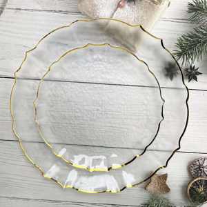 Assiettes en plastique de couleur personnalisable avec des bords ornés d'or/d'argent, <span class=keywords><strong>vaisselle</strong></span> décorative élégante pour les mariages et les fêtes - Product Image 2