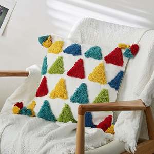 Funda <span class=keywords><strong>de</strong></span> Cojín <span class=keywords><strong>de</strong></span> Chenilla <span class=keywords><strong>de</strong></span> Diseño Bohemio para Sofá, Funda <span class=keywords><strong>de</strong></span> Almohada Decorativa con Estampado Marroquí y Borlas - Product Image 1