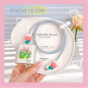 Protector de Cable de <span class=keywords><strong>Carga</strong></span> Ins Tulips para <span class=keywords><strong>Apple</strong></span> iPhone, <span class=keywords><strong>Carga</strong></span> Rápida de 18/20W, Protector de Cabezal de Silicona, Cubierta para Cable de Datos - Product Image 3