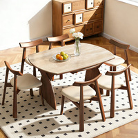Ensemble table et chaises de salle à manger en bois massif de style vintage, table extensible et pliable, plateau réglable en travertin/ardoise pour la maison