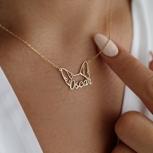Collana con ciondolo con orecchie di gatto e cane con nome personalizzato in acciaio inossidabile - Product Image 2