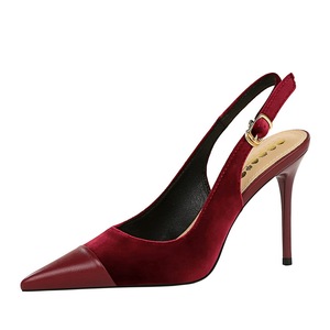 8315-1 Escarpins pour femmes Bigtree à talons hauts, coupe basse, en daim velours épais, bout pointu cousu, bride arrière ajourée - Product Image 5