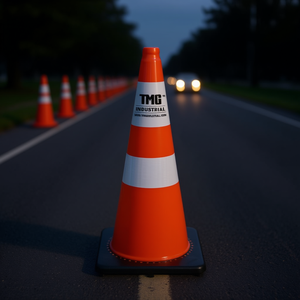 Cône de signalisation routière Tmg Industrial 29 pouces en PVC avec bandes réfléchissantes pour la sécurité routière - Product Image 2