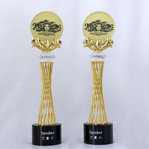 Premio Personalizado Columna Espiral Dorada - Trofeo Premium con Placa de Cristal Redonda para Conferencia 2026 MH-J029 - Product Image 2