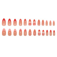 Nouvelles Patchs d'Ongles Français en Forme d'Amande à Pois Rouges et Rayures – Adorables Patchs d'Ongles pour Femmes, Vente en Gros Usine