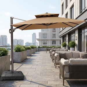 <span class=keywords><strong>Parasol</strong></span> cantilever grand format coupe-vent robuste anti-<span class=keywords><strong>UV</strong></span> pour extérieur, double toit carré beige avec manivelle - Product Image 4