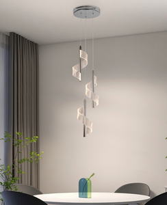 Modern Stainless Steel Chandelier With Acrylic Spiral Shade <b>LED</b> Ceiling <b>Light</b> Warm White 3500K For Living <b>Room</b> - Product Image 3
