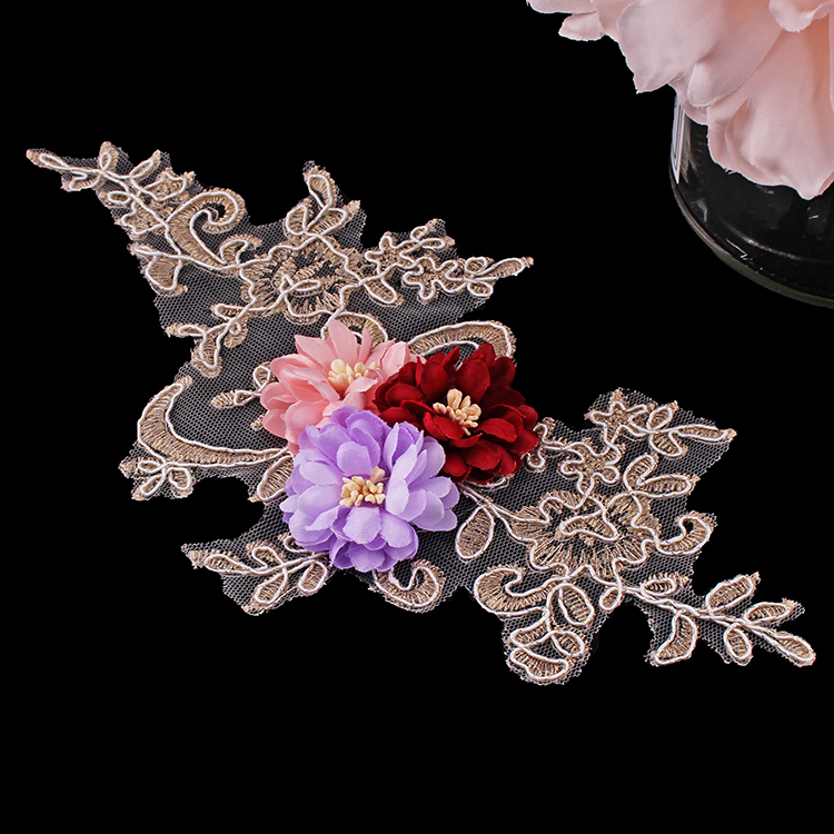Cheerlifes Wholesale Fast Delivery 3D Beaded Embroidered Embroidery Sequence Mesh Flower Lace Tulle Applique For Clothing