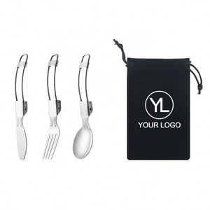 Ensemble de couverts de voyage pliables en acier inoxydable avec logo personnalisé, cuillère, fourchette, couteau, pour les événements en plein air, cadeaux promotionnels - Product Image 1