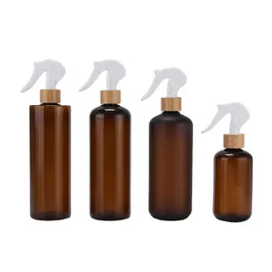 Botol Semprot Plastik Hewan Peliharaan, Kosmetik 100Ml 150Ml 250Ml 300Ml 500Ml Amber Bening Putih dengan Pemicu Bambu