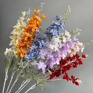 Flores artificiales decorativas, suministro al por mayor, flor de Delphinium Artificial de alta calidad