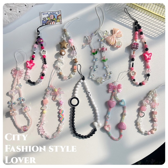 Girly Heart Crystal Phone Lanyard Decorative Chain Butterfly Love Spice Girl Y2k Sweet Cool Hand String Mobile Phone Chain
