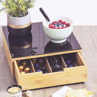 Support à dosettes de café en bambou avec tiroir et comptoir en verre Organisateur d'accessoires de bar à café avec tiroir coulissant pour dosettes K Cup