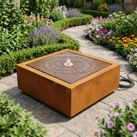 Fontaine de jardin en acier corten rouillé, élément aquatique rond, ornement paysager extérieur autoportant