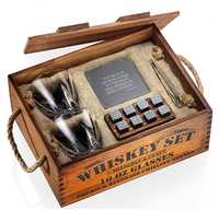 Juego de decantador clásico personalizado con vaso cuadrado de whisky caja de madera grabada piedras de whisky-accesorios para bebidas regalo