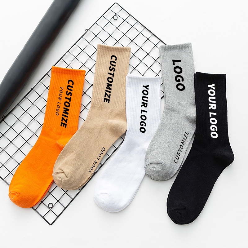 OEM Embroidered Crew Socks для Men, White, Black, Jacquard, High Quality, Cotton, Unisex, blank Logo, Custom