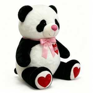 Customize Panda plush toy with <b>hearts</b>, <b>Black</b> and white panda stuffed animal, Love <b>heart</b> panda plush - Product Image 4