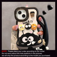 Mignon Oreille Poupée Lanière Invisible Double Titulaire Vague Bord TPU Housse de Téléphone Portable pour Iphone 12 13 14 15 16 Pro Max