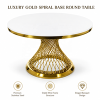 Table de Salle à Manger Moderne en Acier Inoxydable Doré et Plateau en Verre pour Utilisation Extérieure Mariage Hôtel, 1 Pièce Meuble Carton