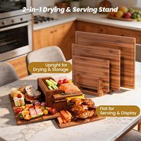 Ensemble de 3 planches à découper double face en bambou carbonisé, compatibles couteaux, pour la préparation et le service des repas en cuisine, avec support