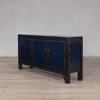 Buffet en bois massif TaiLai Classic Antique bleu foncé, laqué, style rustique vintage, fait main, design Wabi-Sabi