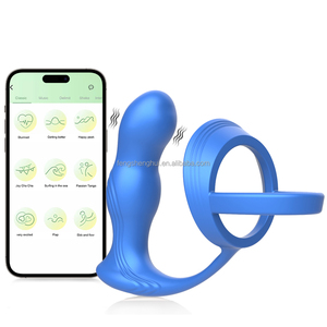 APP-bestuurde anale seksspeeltjes van siliconen en <span class=keywords><strong>ABS</strong></span>, met dubbele prostaatmassager en dubbele cockring voor mannen. - Product Image 1