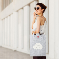 Tas Belanja dari Kain Felt Polyester yang Dapat Digunakan Kembali, Tas Jinjing Awan Senyum Lucu untuk Wanita dan Anak Perempuan, Hadiah Ulang Tahun, Tas Hadiah Grosir, Custom