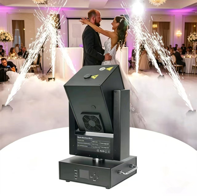 DMX Control Metal Electric Moving Head Rotating Sparkler Stage Flame Spinning Cold Spark Fireworks Machine 750W for Wedding