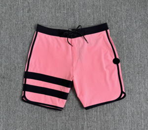Men's Pink Board <b>Shorts</b> With Black Stripes <b>Quick</b> <b>Dry</b> Drawstring Waist Casual Swimwear - Product Image 1