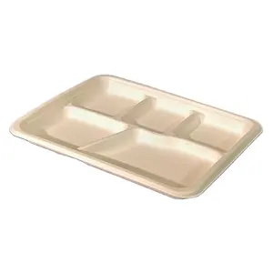 Bagasse Paper Plate 5 Compartment 10.5 Inch Paper Plates With Bowl Sugar Cane Disposable Deep Bagasse Plates
