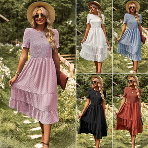 Vacances d'été personnalisées robe décontractée mi-longue Style campagne française couleur unie 100% coton numérique durable Y2K - Product Image 2