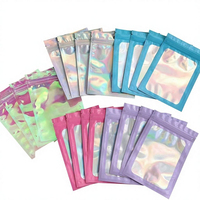 Sachet refermable holographique personnalisé avec fenêtre transparente, pochette en aluminium de qualité alimentaire pour emballage de bonbons et bijoux