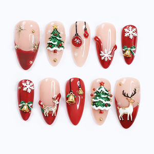Ongles à presser de Noël 3D stéréo <span class=keywords><strong>renne</strong></span> arbre de Noël en forme d'amande bouts d'ongles faits à la main de haute qualité - Product Image 1