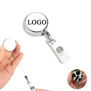 Porte-badge rétractable personnalisé en métal rond de 32 mm avec cordon métallique pour carte d'identité et porte-clés, cadeau promotionnel d'entreprise - Product Image 1